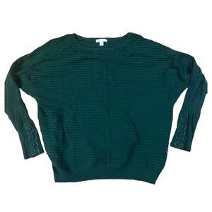 New York & Company forest green vertical ribbed drop shoulder‎ sweater size XL